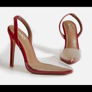 Cape Perspex Heel In Red Faux Suede